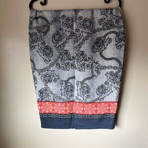 Thalia Sodi Red and Gray Patterned Pencil Skirt